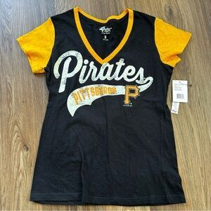 G-III 4Her Carl Banks Womens Medium Pittsburgh Pirates Black Top Shirt V-Neck